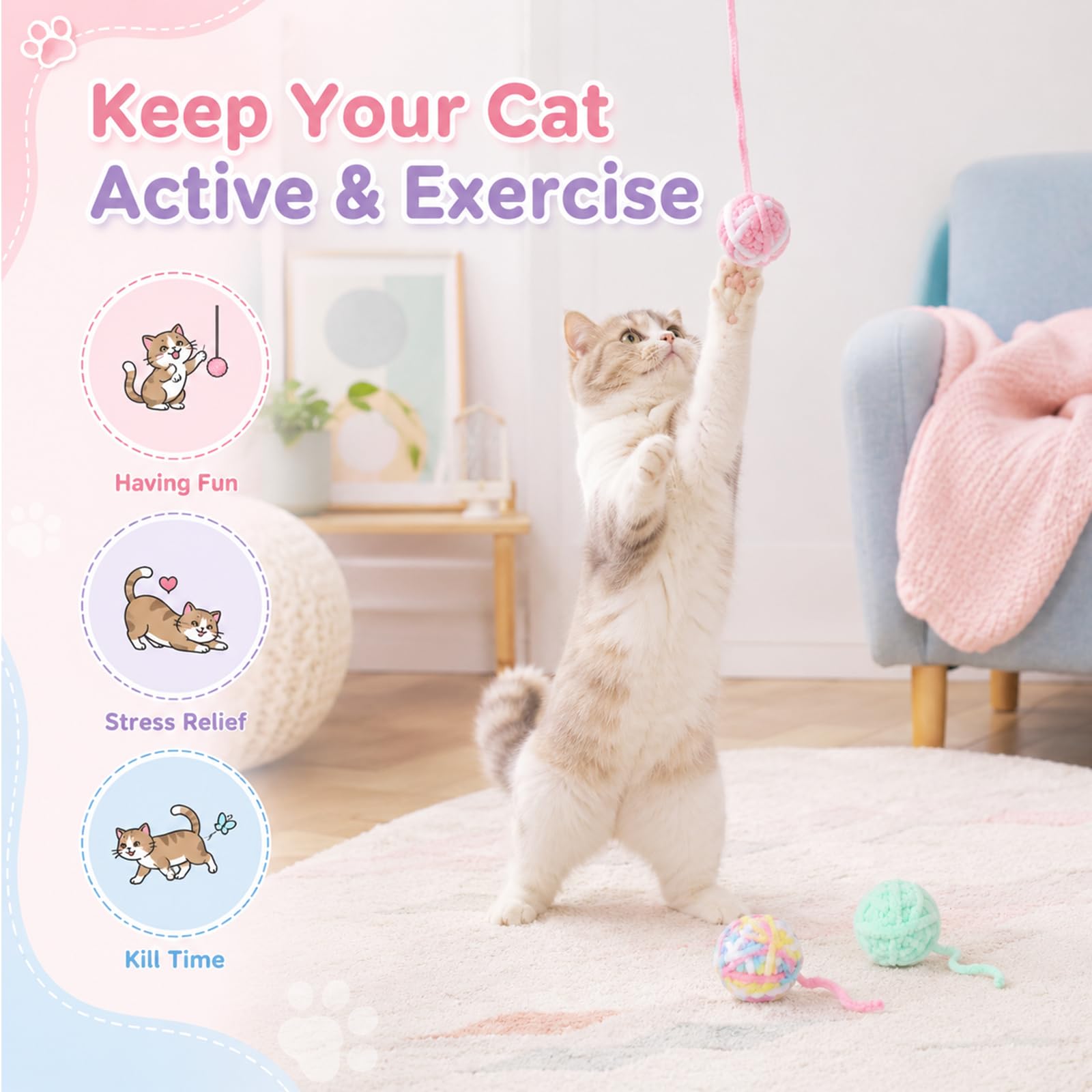 Cat Toys Balls Woolen Yarn Cat - Catnip Toys 评论和价格