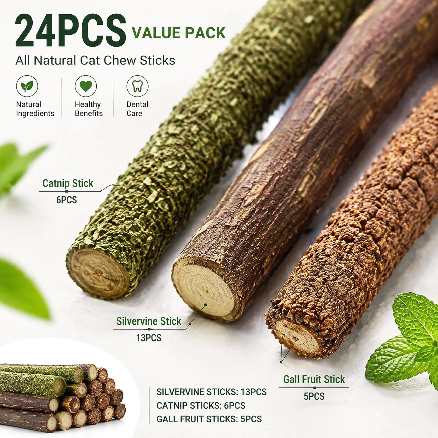 24PCS 3 Flavors Silvervine Sti - Catnip Toys 评论和价格